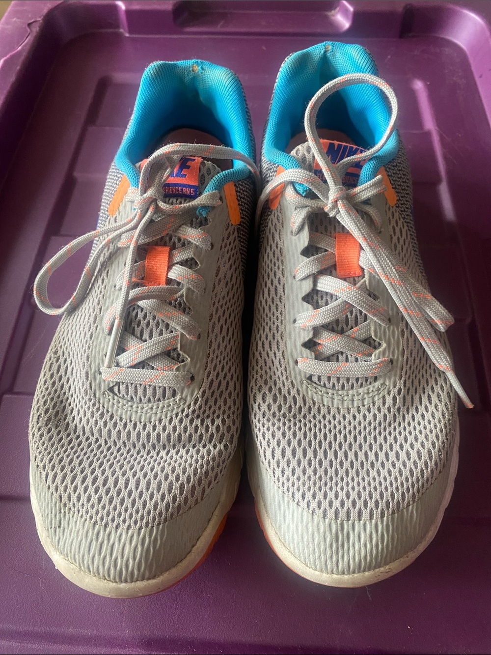 Nike Womens Gray Mesh Sneakers with Teal Lining and Orange Accents